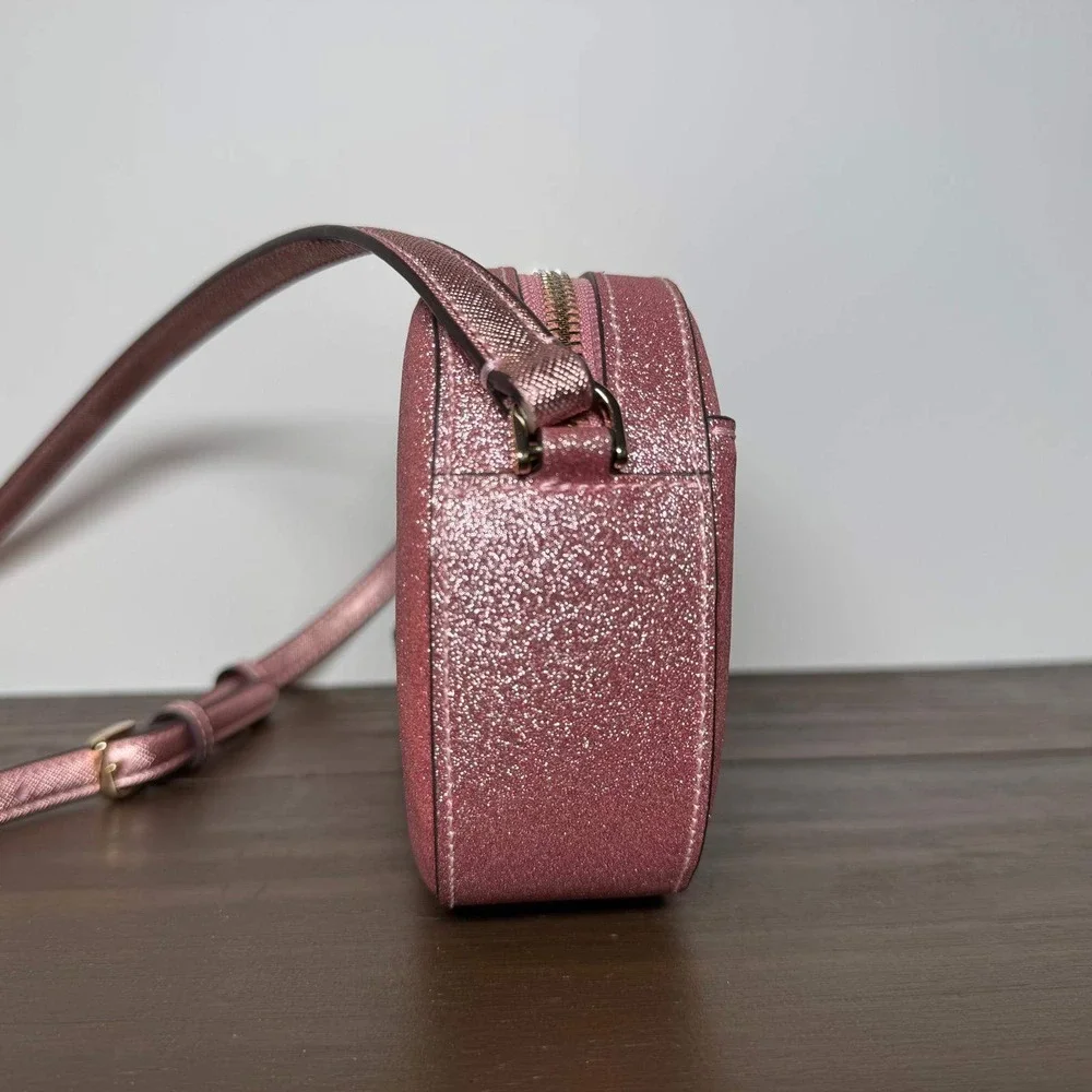 Kate Spade Crossbody Bag Glimmer Pink Glitter Oval Camera‎ Bag Small NWT
